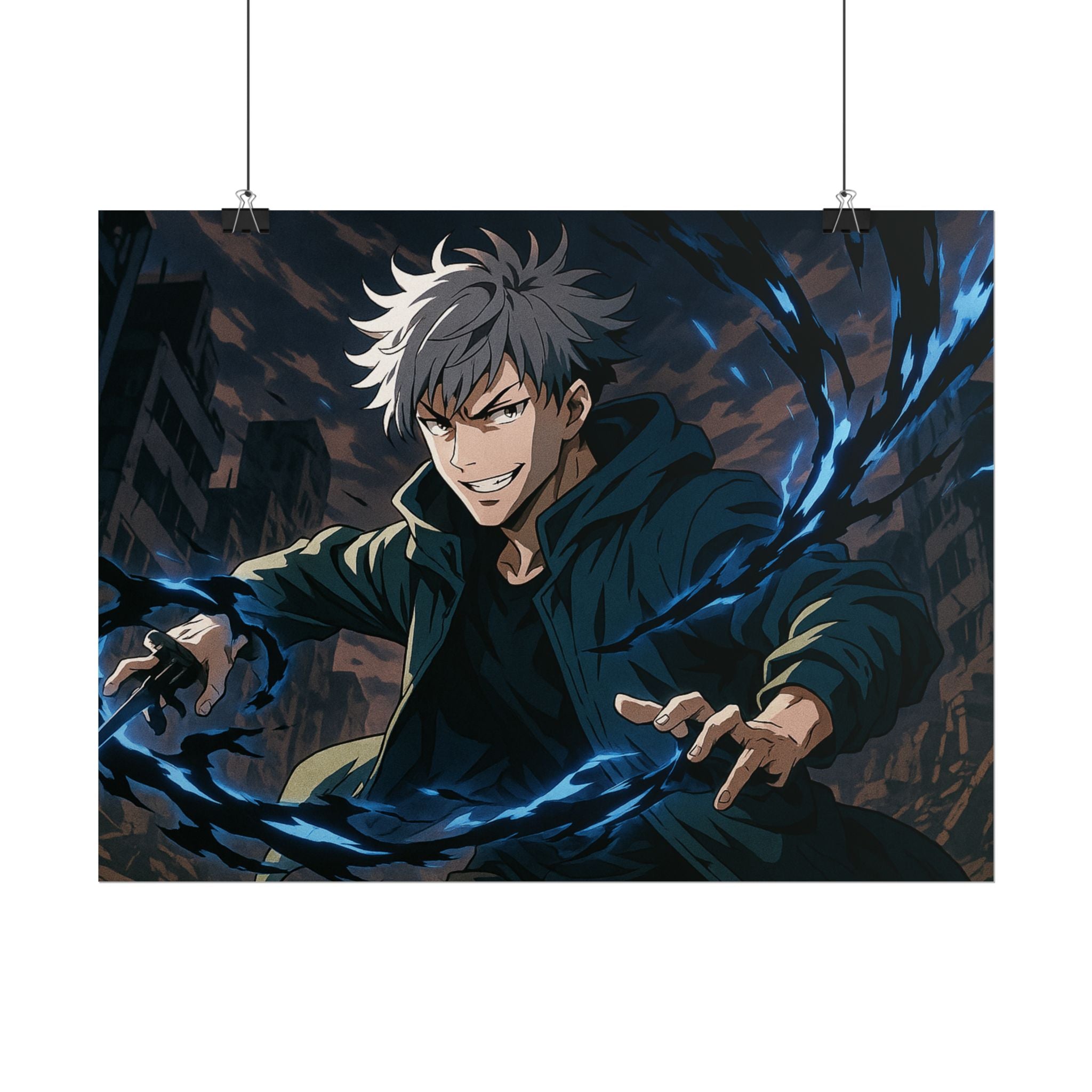 Anime Villain Poster Dark Energy Fighter Wall Art Powerful Shonen Character Print Action Manga Artwork for Otaku Room Decor