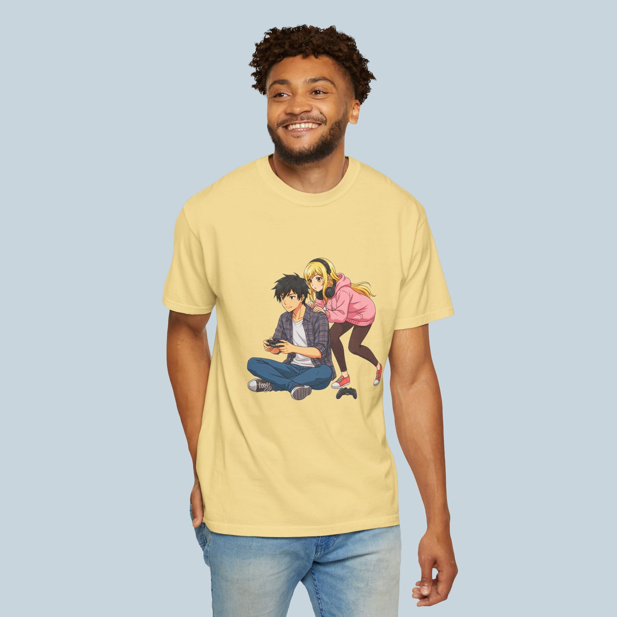 Anime Gamer Couple T-Shirt — Cute Gaming Boyfriend & Girlfriend Design