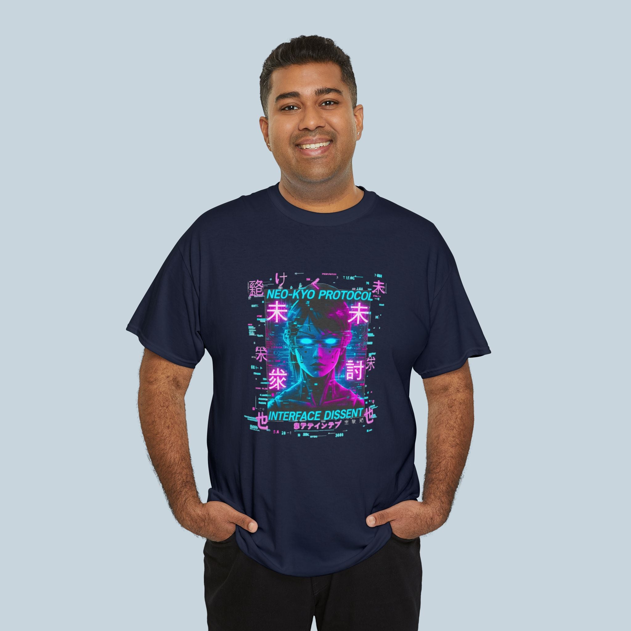 Cyberpunk Anime Girl Shirt Neon Glitch Techwear Futuristic Streetwear Tee