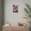 Oni Mask Demon Girl Poster – Japanese Anime Wall Art Print, Red Rising Sun Cyberpunk Decor, Sexy Manga Pin Up Demon Poster