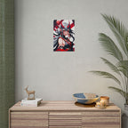 Oni Mask Demon Girl Poster – Japanese Anime Wall Art Print, Red Rising Sun Cyberpunk Decor, Sexy Manga Pin Up Demon Poster