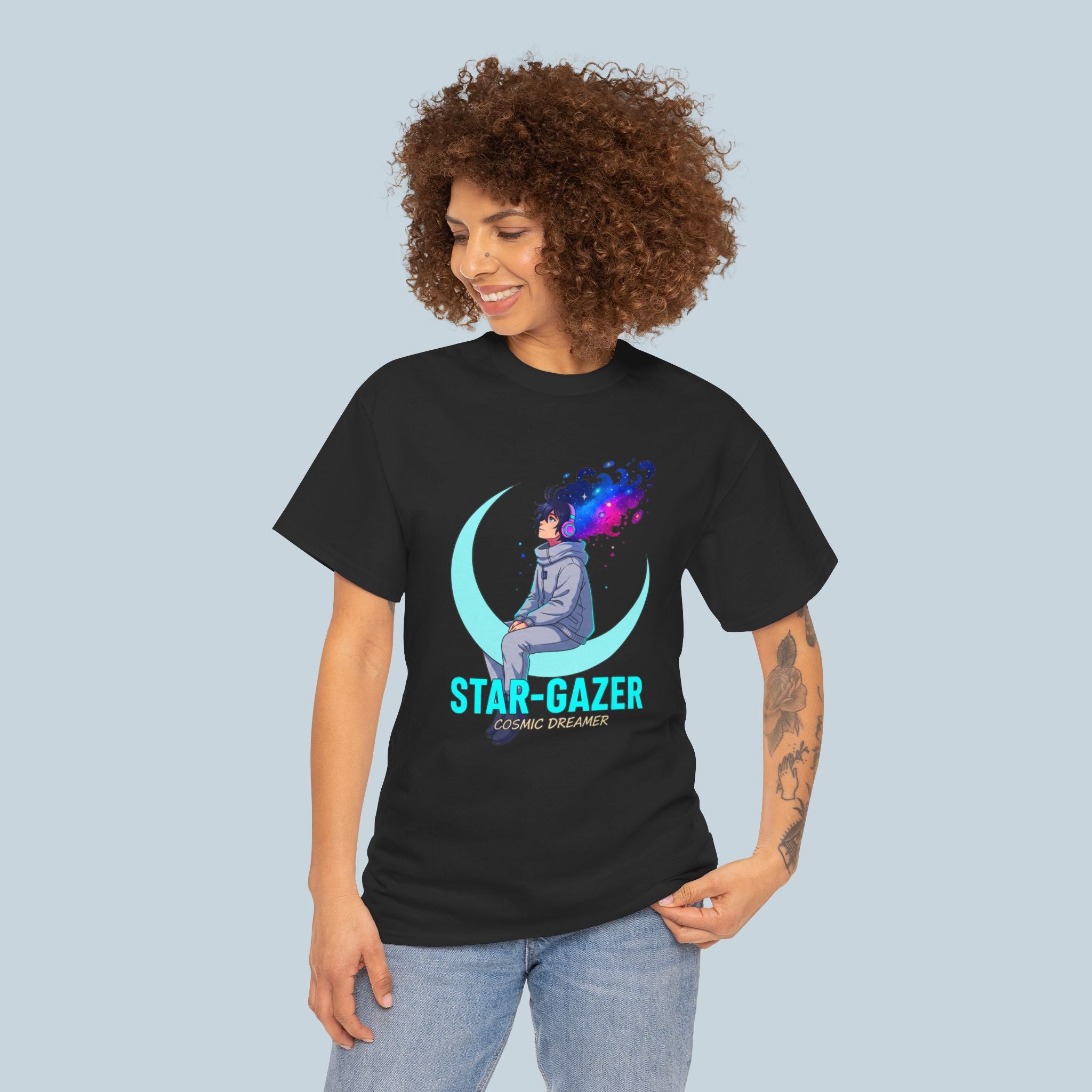 Star Gazer Anime T Shirt Cosmic Dreamer Moon Graphic Tee Aesthetic Anime Streetwear Gamer Shirt Unisex