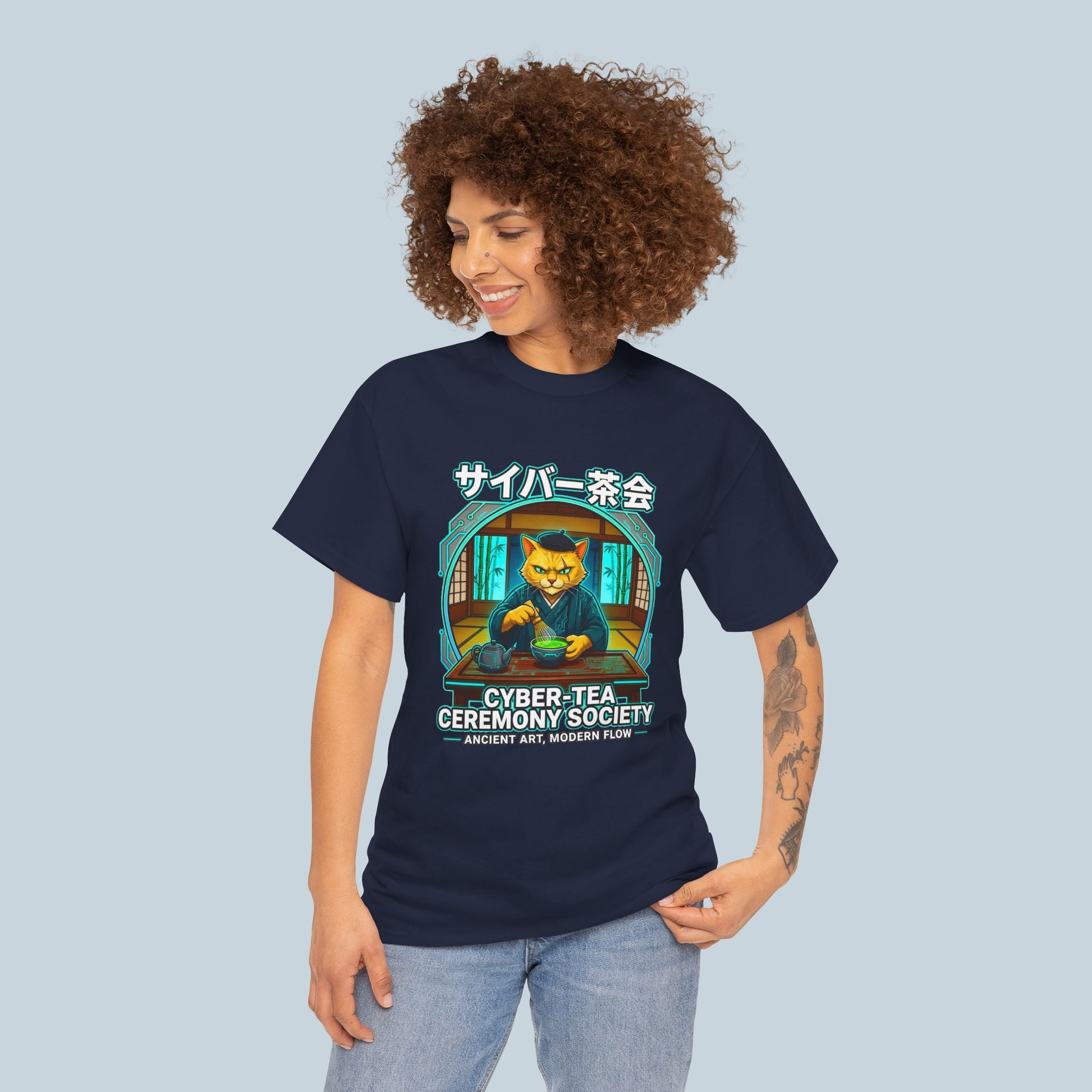 Cyber Tea Ceremony Society T Shirt Anime Cat Shirt Japanese Cyberpunk Streetwear Graphic Tee