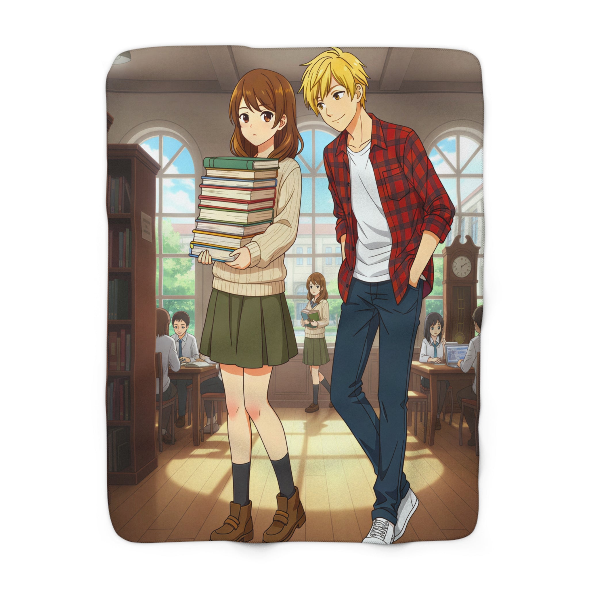 Anime Sherpa Fleece Blanket – Cozy Otaku Couple Scene, Soft Warm Throw for Anime Lovers