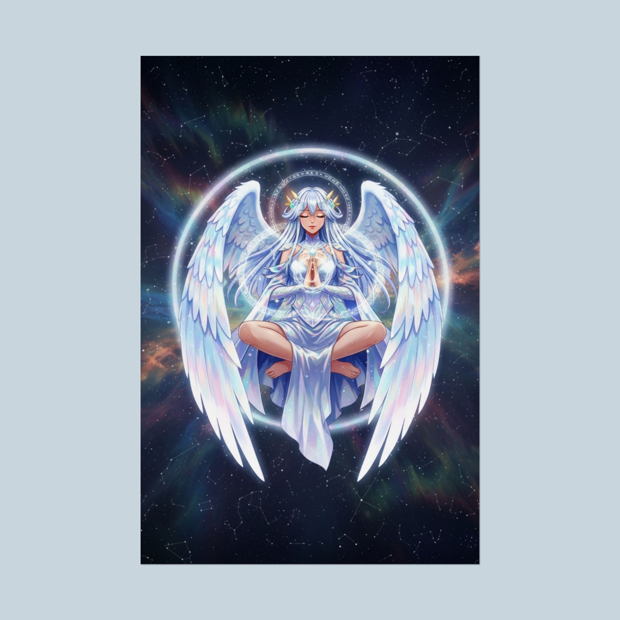Lyria Solara Anime Poster Celestial Angel Wall Art Fantasy Goddess Print for Bedroom or Studio
