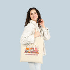 Kawaii Picnic Cute Characters Cotton Canvas Tote — Cat, Cake Friend & Bunny Design