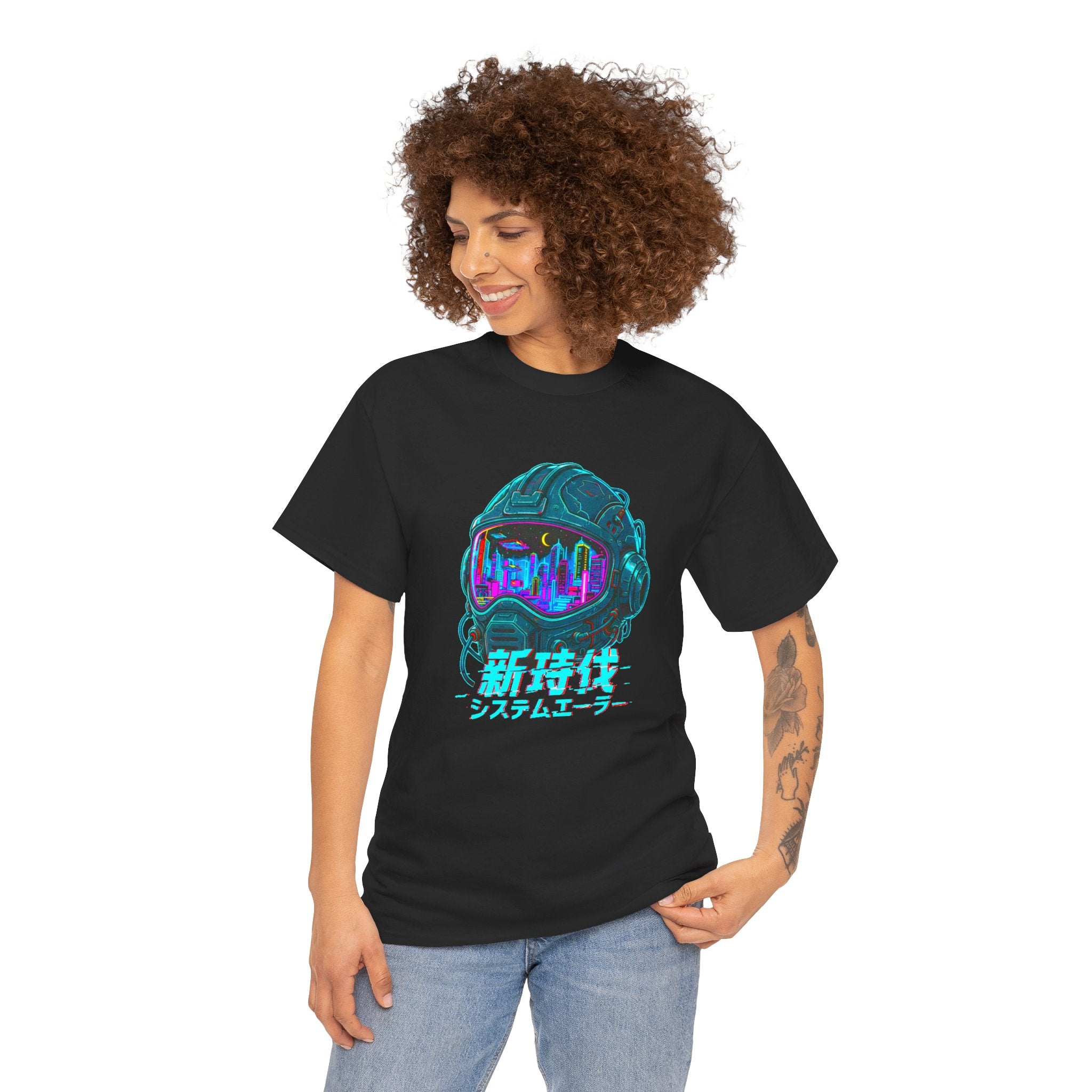 Cyberpunk Helmet Anime T Shirt Futuristic City Graphic Tee Neon Sci Fi Anime Streetwear Gamer Shirt Unisex