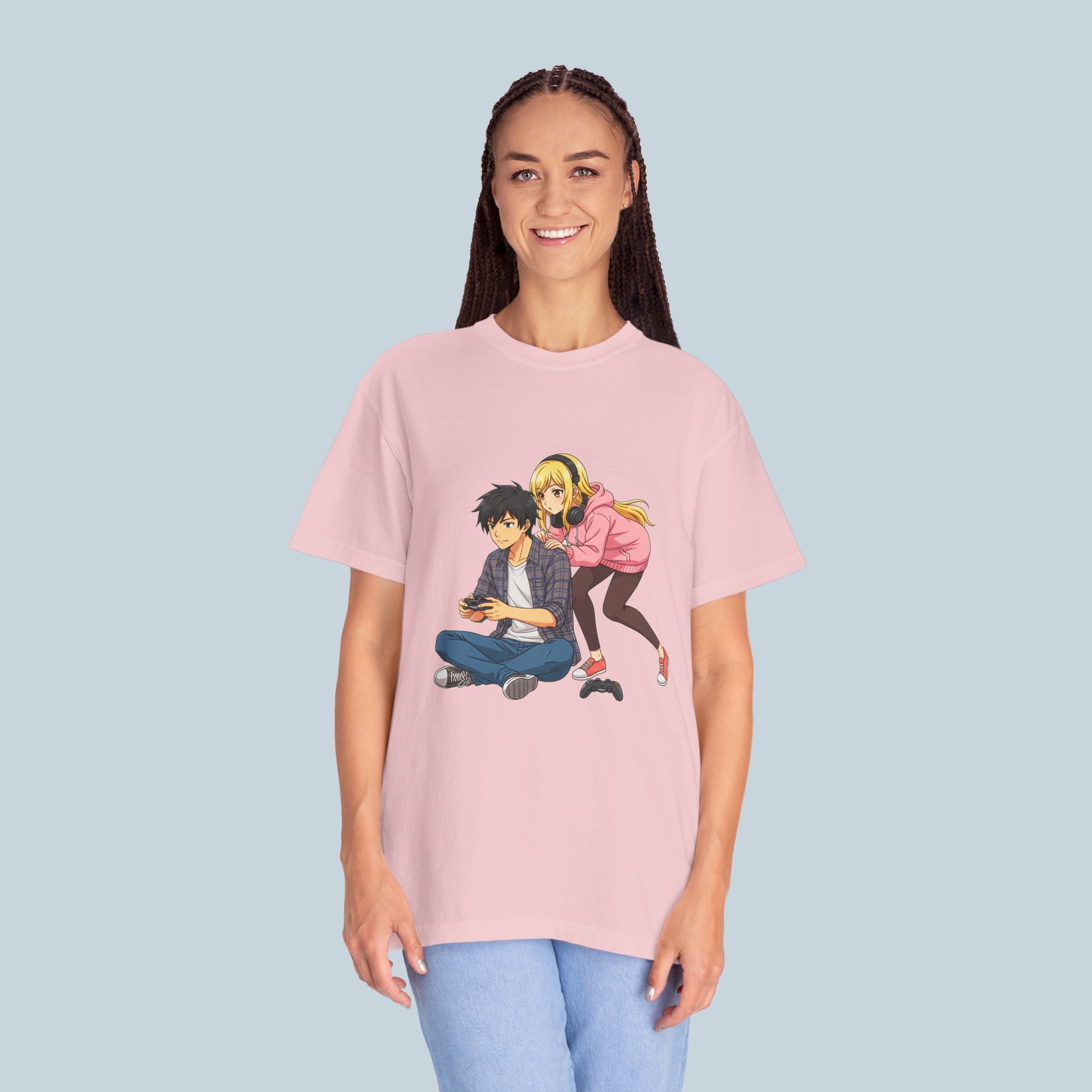 Anime Gamer Couple T-Shirt — Cute Gaming Boyfriend & Girlfriend Design