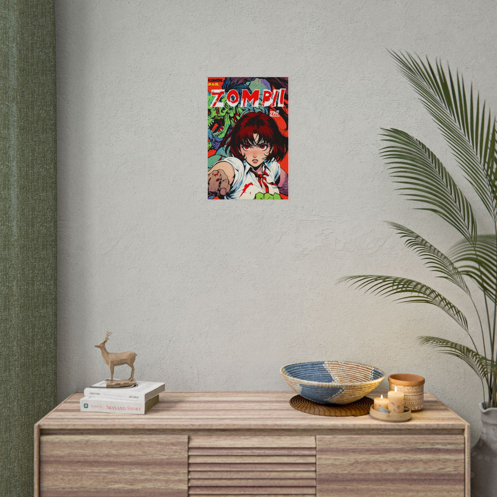Rika Minazuki ZOMBA SQUAD Poster - Zombie Apocalypse Anime Wall Art, Horror Manga Comic Cover Print, Grindhouse Survivor Girl Decor, Gamer Room Poster