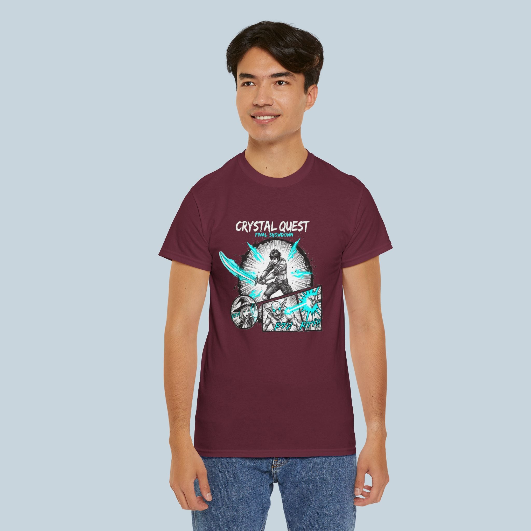 Crystal Quest Anime T Shirt Final Showdown Manga Style RPG Fantasy Graphic Tee