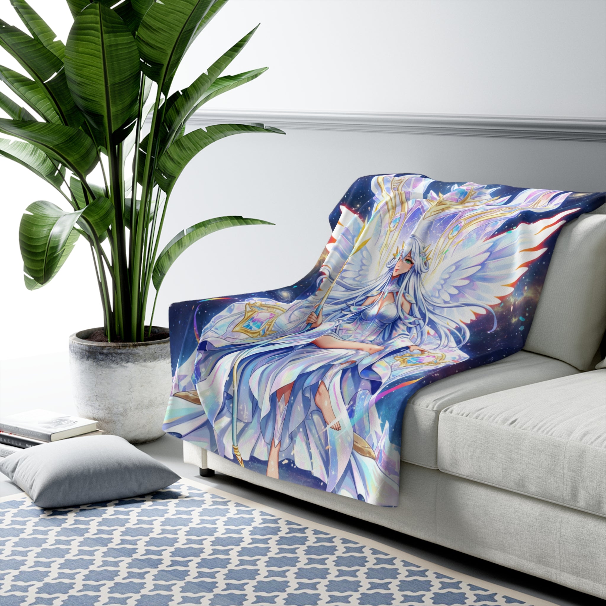 Lyria Solara Sherpa Blanket Celestial Anime Girl Soft Throw Cosmic Goddess Bedding Gift