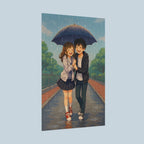 Cute Anime Couple Poster Rainy Day Romance Wall Art for Anime Lovers and Manga Fans