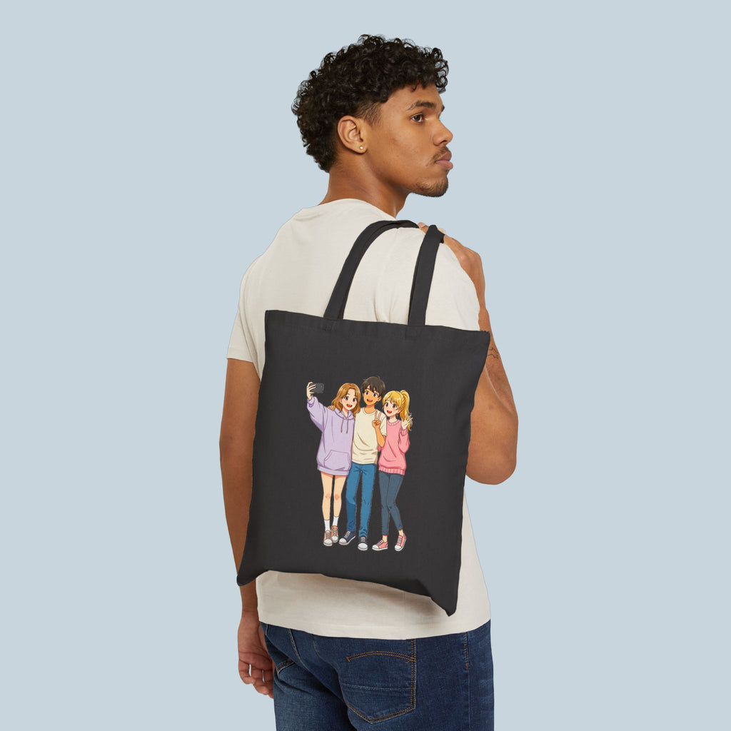 Anime Tote Bag Cute Friends Selfie Design Pastel Aesthetic Reusable Canvas Eco Bag Gift for Anime Lovers