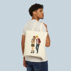 Anime School Romance Tote Bag Book Girl and Blonde Guy Cotton Canvas Gift for Anime Fans