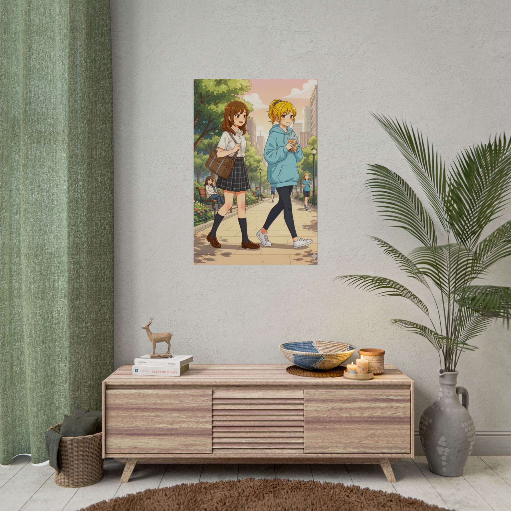 Cherry Blossom Walk Anime Poster – Cozy Slice of Life Park Scene Wall Art Poster