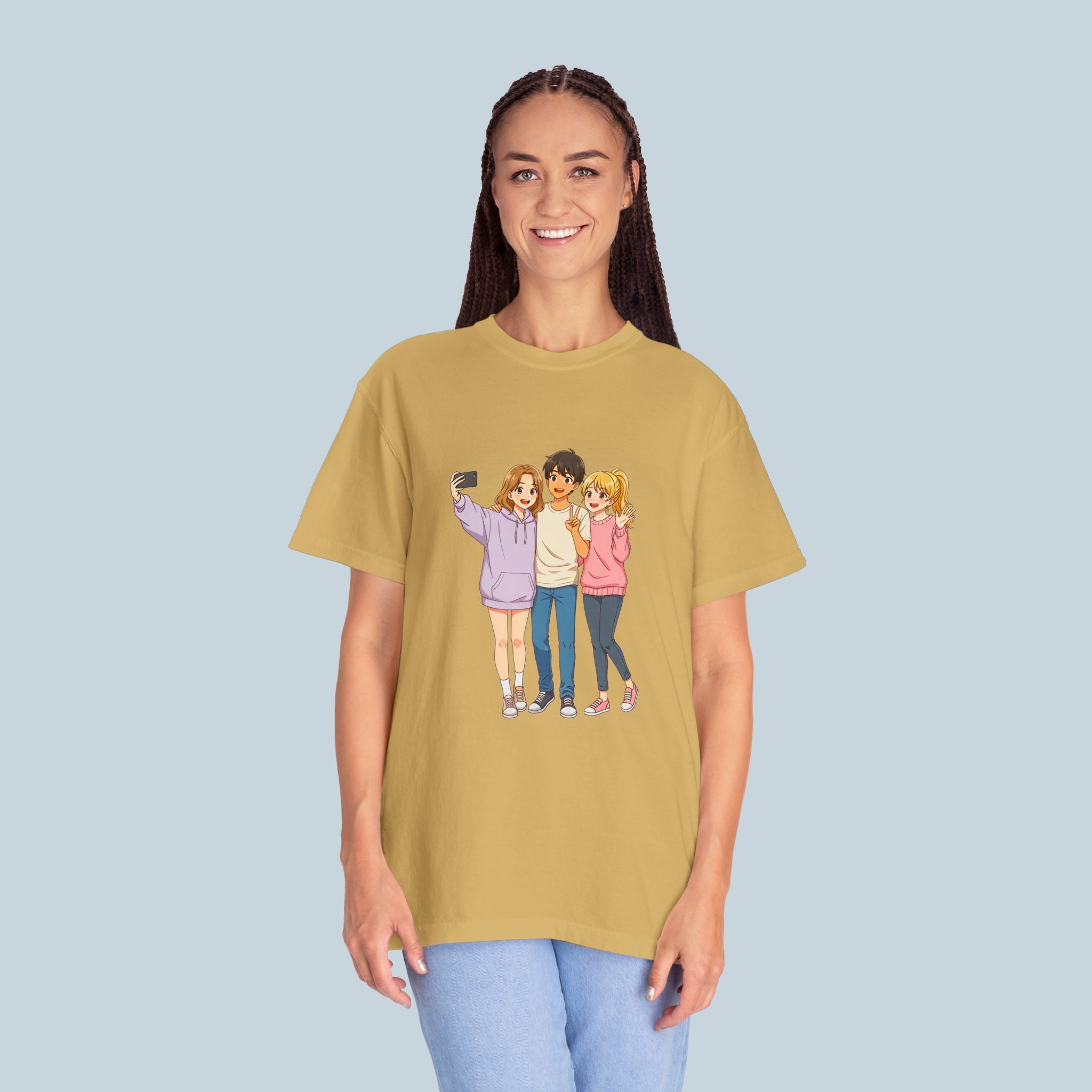Anime Friends T-Shirt Group Selfie Comfort Colors Tee Cute Cozy Streetwear for Anime Fans and Otaku