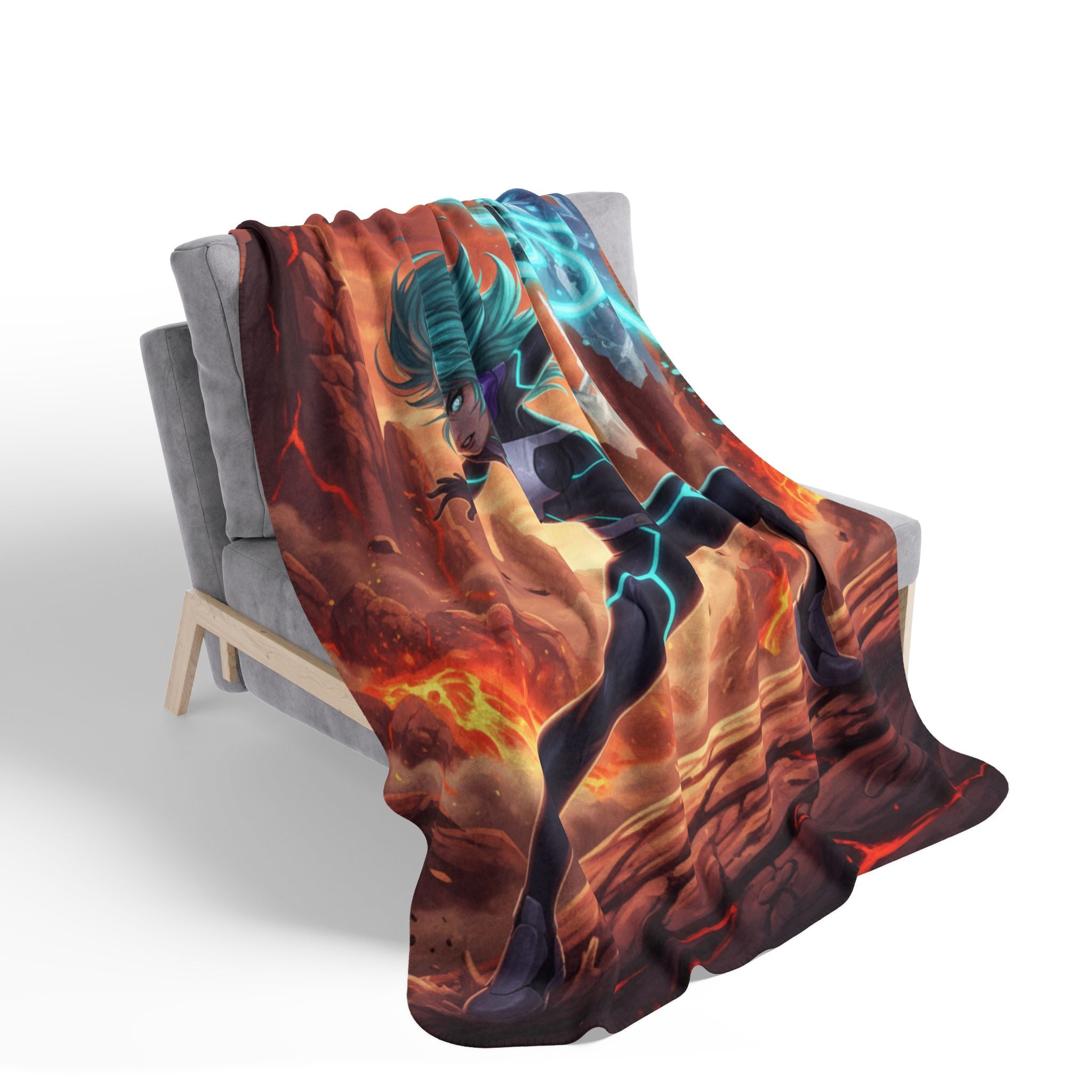 Anime Sci-Fi Vera flux Sherpa Blanket Futuristic Energy Warrior Lava and Ice Fantasy Anime Throw Blanket