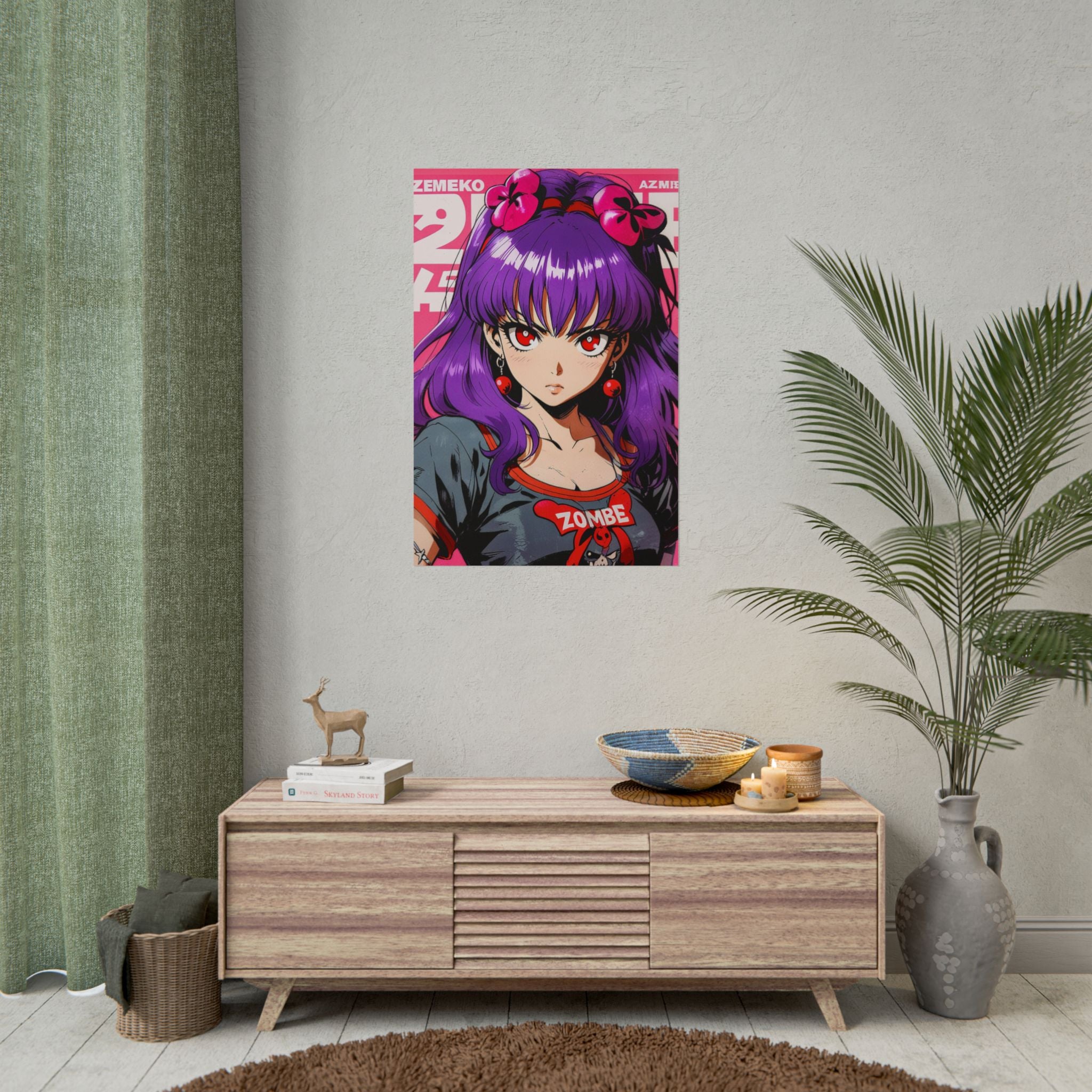 Yumi Kisaragi Cherry Bomb Poster – ZOMBA Squad Anime Girl Wall Art, Retro Horror Pin-Up Print, Zombie Apocalypse Decor