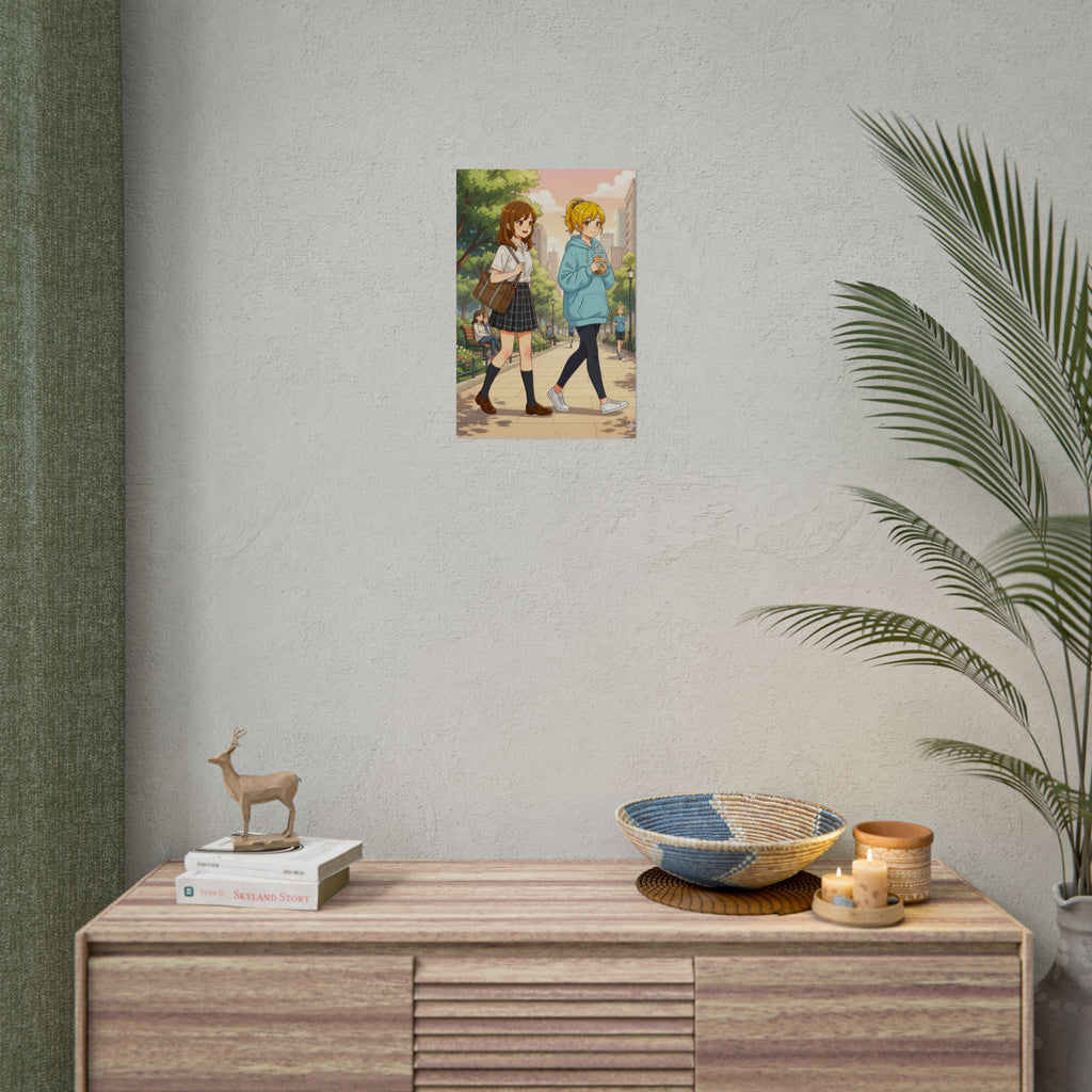 Cherry Blossom Walk Anime Poster – Cozy Slice of Life Park Scene Wall Art Poster