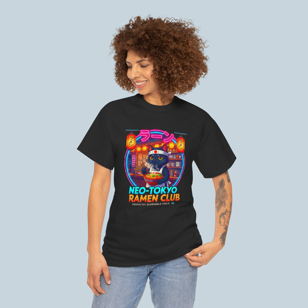 Neo Tokyo Ramen Club Anime Cat T Shirt Neon Japanese Streetwear Ramen Lover Graphic Tee