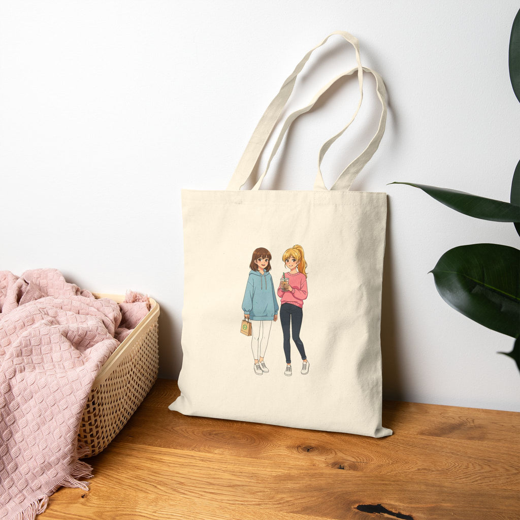 Anime Boba Girls Tote Bag Cute Slice of Life Shopping Bag for Anime Fans and Cozy Aesthetic Lovers