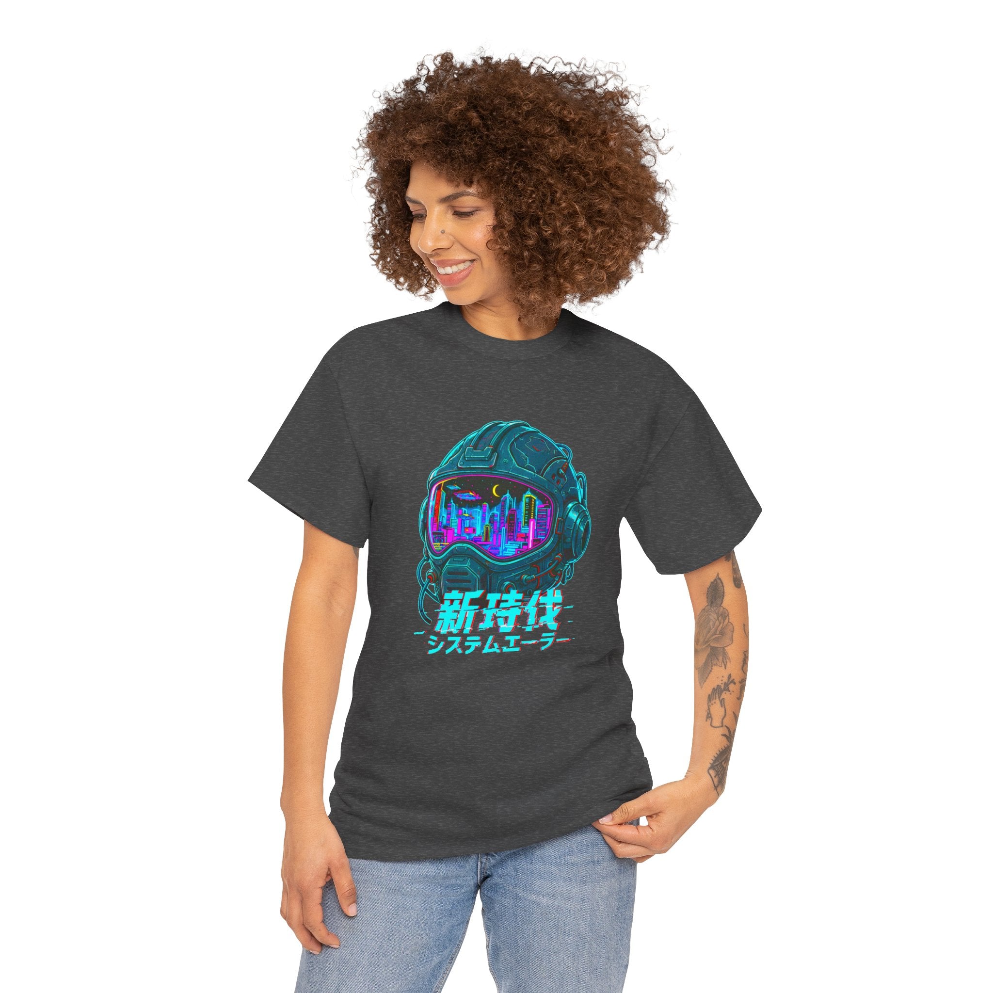 Cyberpunk Helmet Anime T Shirt Futuristic City Graphic Tee Neon Sci Fi Anime Streetwear Gamer Shirt Unisex