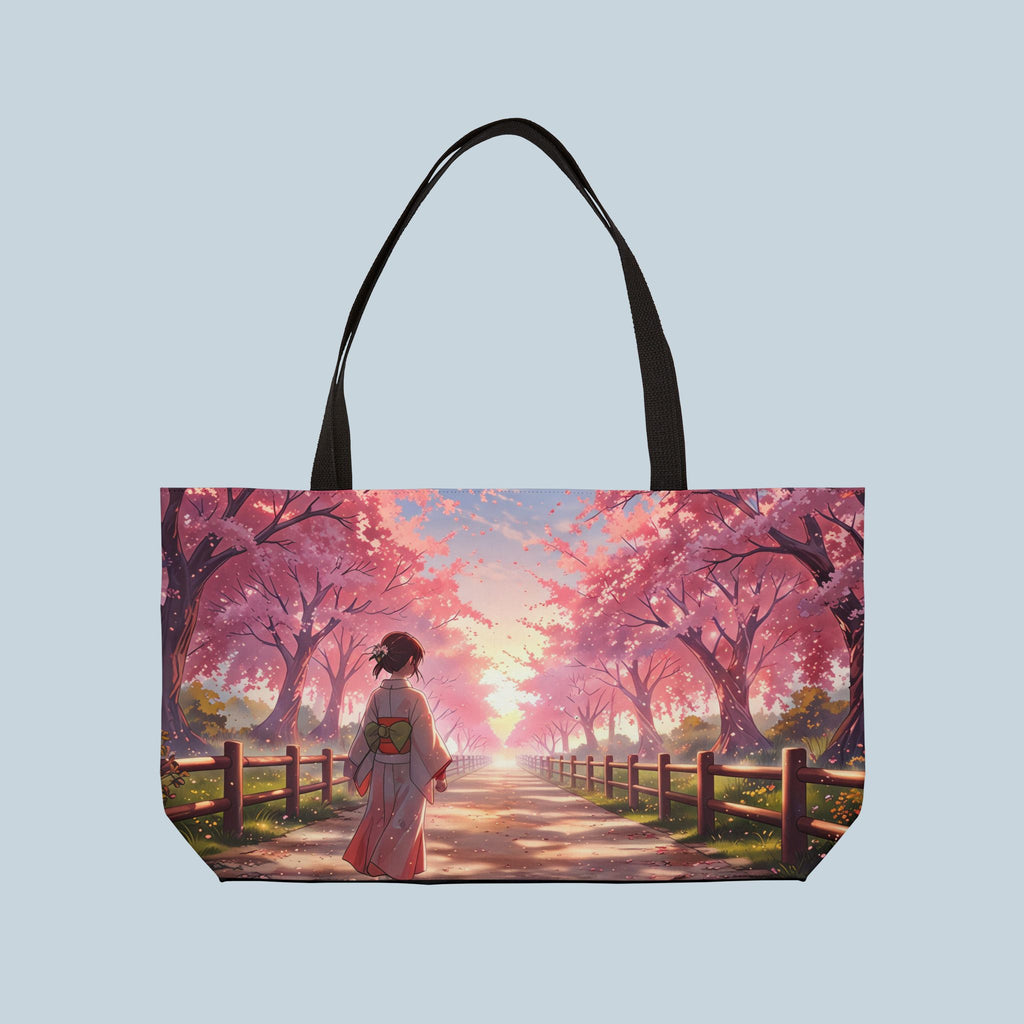 Cherry Blossom Path Weekender Tote — Japanese Kimono Sunset Travel Bag