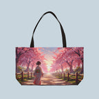 Cherry Blossom Path Weekender Tote — Japanese Kimono Sunset Travel Bag