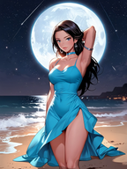 Anime Girl Poster Moonlight Ocean Scene Blue Dress Aesthetic Romantic Night Beach Wall Art Gift for Anime Lovers and Fans