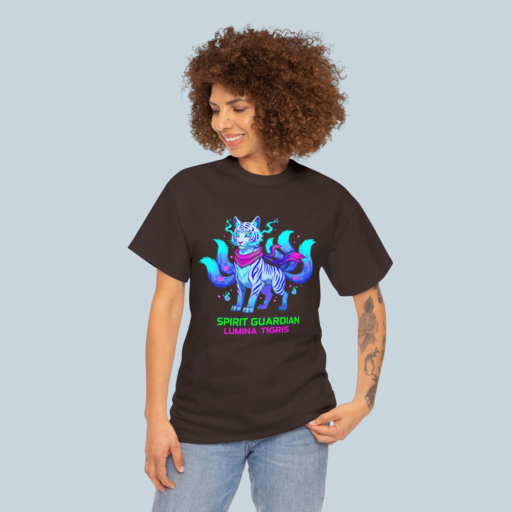 Spirit Guardian Tiger Anime Shirt Neon Fantasy Guardian Animal Tee