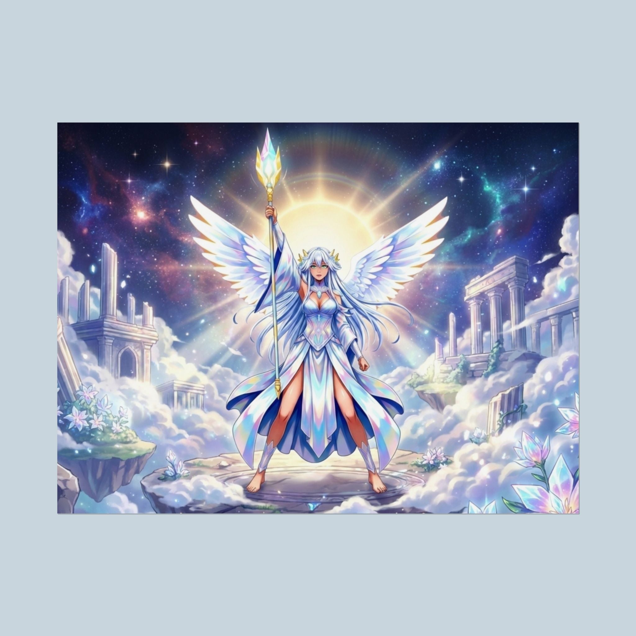 Lyria Solara Celestial Anime Wall Art Divine Fantasy Angel Goddess Room Decor Gift for Anime Fans