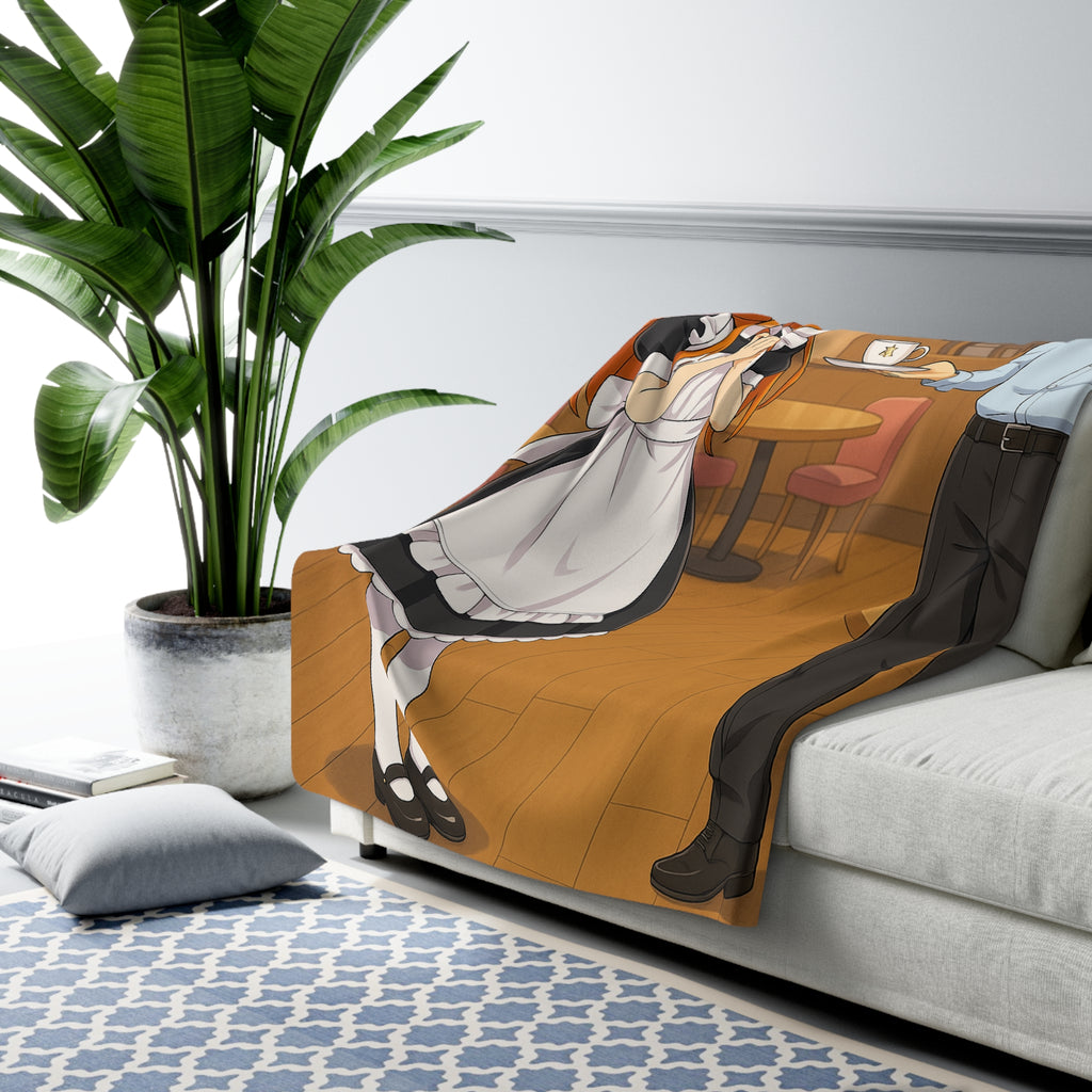 Anime Maid Café Sherpa Blanket Cute Cozy Japanese Decor Gift for Anime Fans and Otaku Rooms