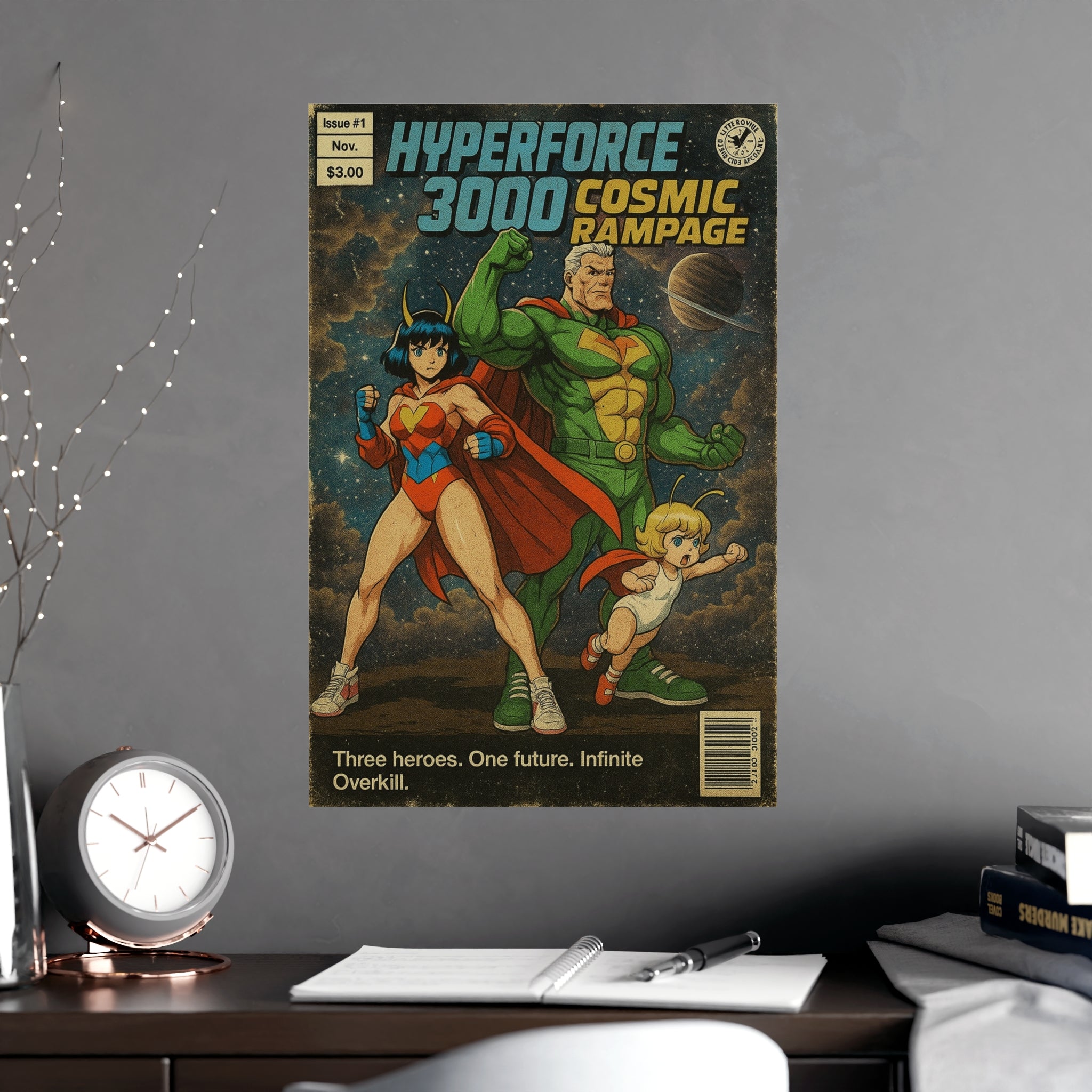 Hyperforce 3000 Anime Poster Cosmic Rampage Retro Comic Poster Art | Sci-Fi Wall Decor for Gamers and Collectors