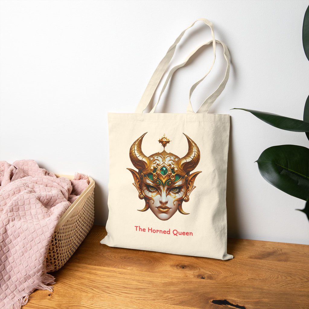 The Horned Queen Anime Tote Bag – Gothic Fantasy Mask Design – Collector’s Edition Tote for Cosplay, Fans & Artists