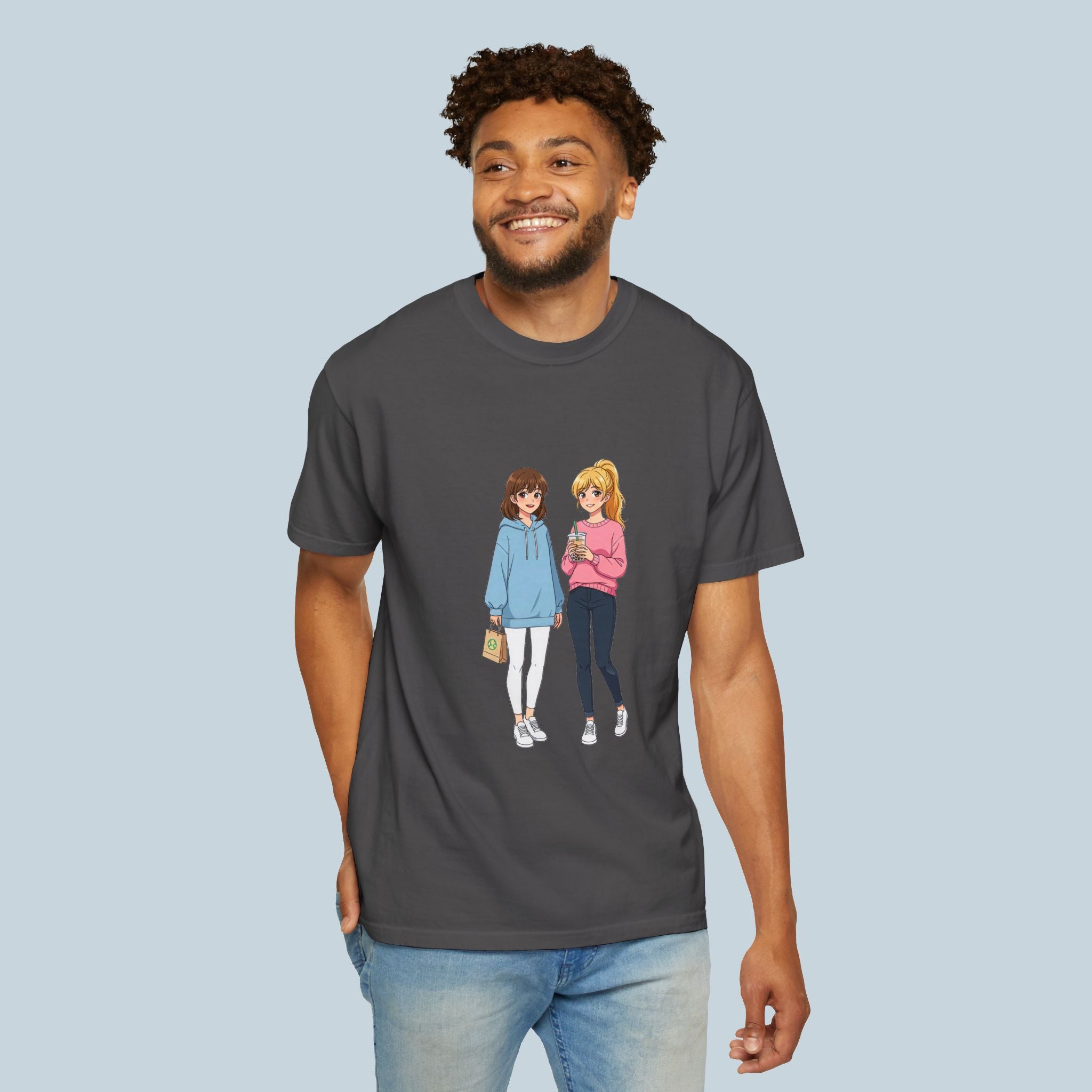 Anime Boba Girls Comfort Colors T-Shirt Cute Slice of Life Aesthetic Tee for Anime Fans and Cozy Vibes