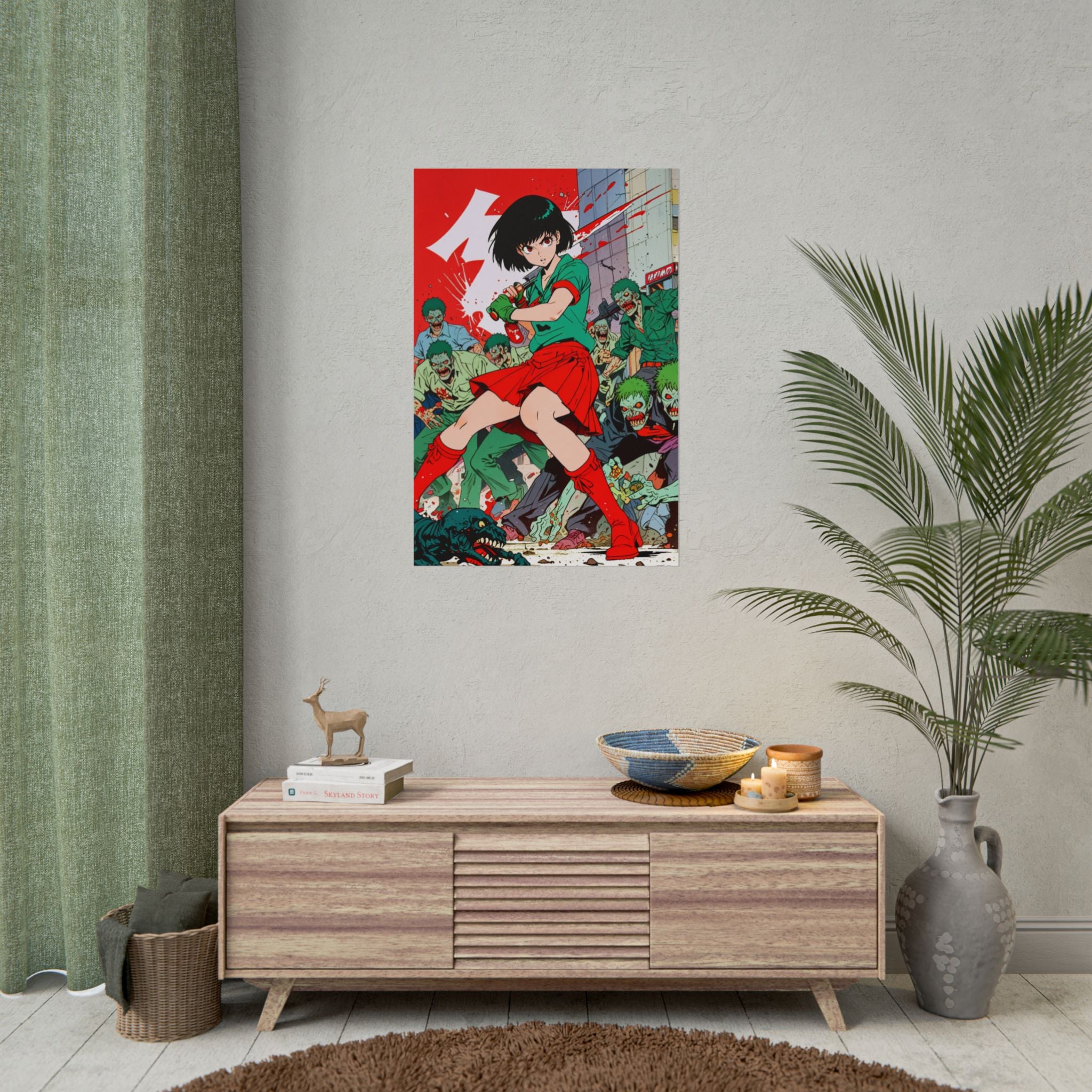 Oni Mask Demon Girl Poster – Anime Horned Queen Wall Art Print, Japanese Yokai Fantasy Decor, Cyberpunk Pin Up Manga Horror Poster