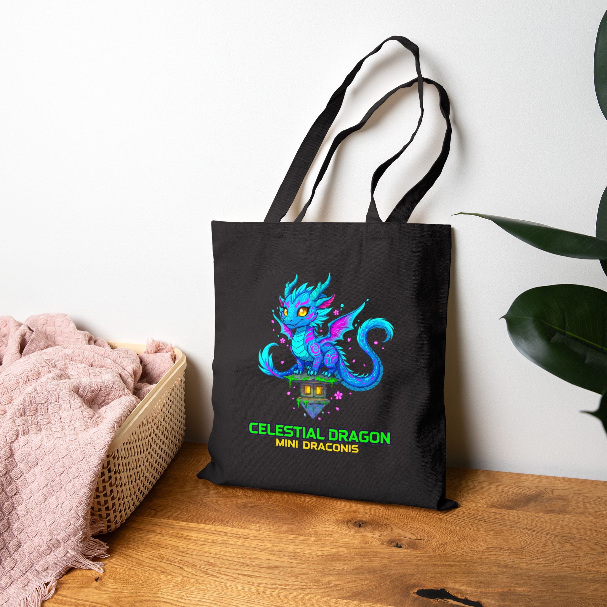 Celestial Dragon Tote Bag Cute Fantasy Dragon Anime Neon Glow Reusable Bag Magical Creature Gift