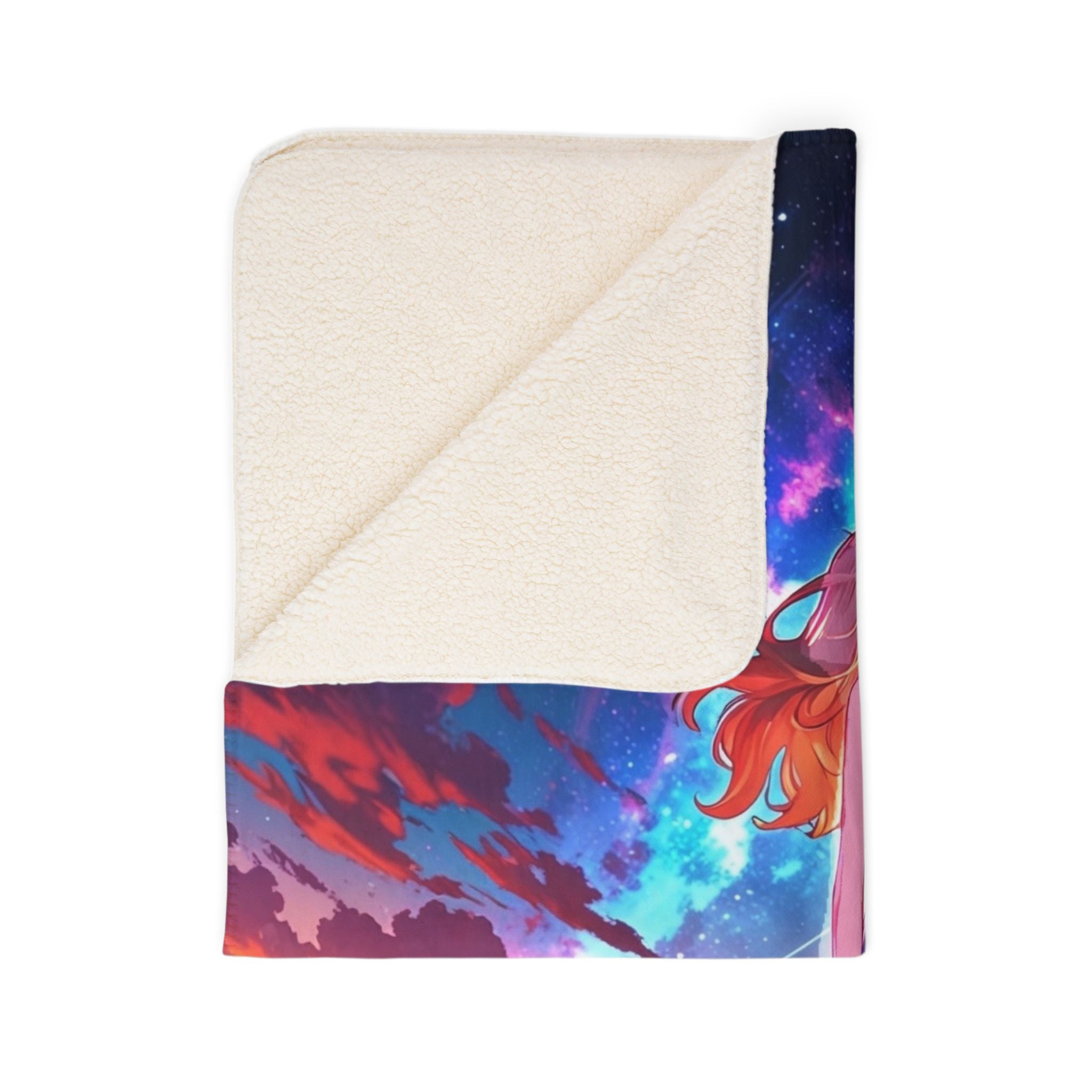Celestial Dreamer Anime Sherpa Blanket – Starry Night Fantasy Girl Fleece Throw