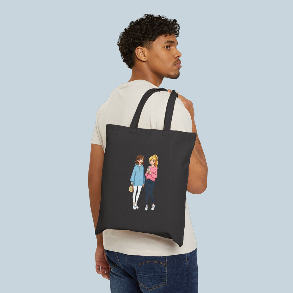 Anime Boba Girls Tote Bag Cute Slice of Life Shopping Bag for Anime Fans and Cozy Aesthetic Lovers
