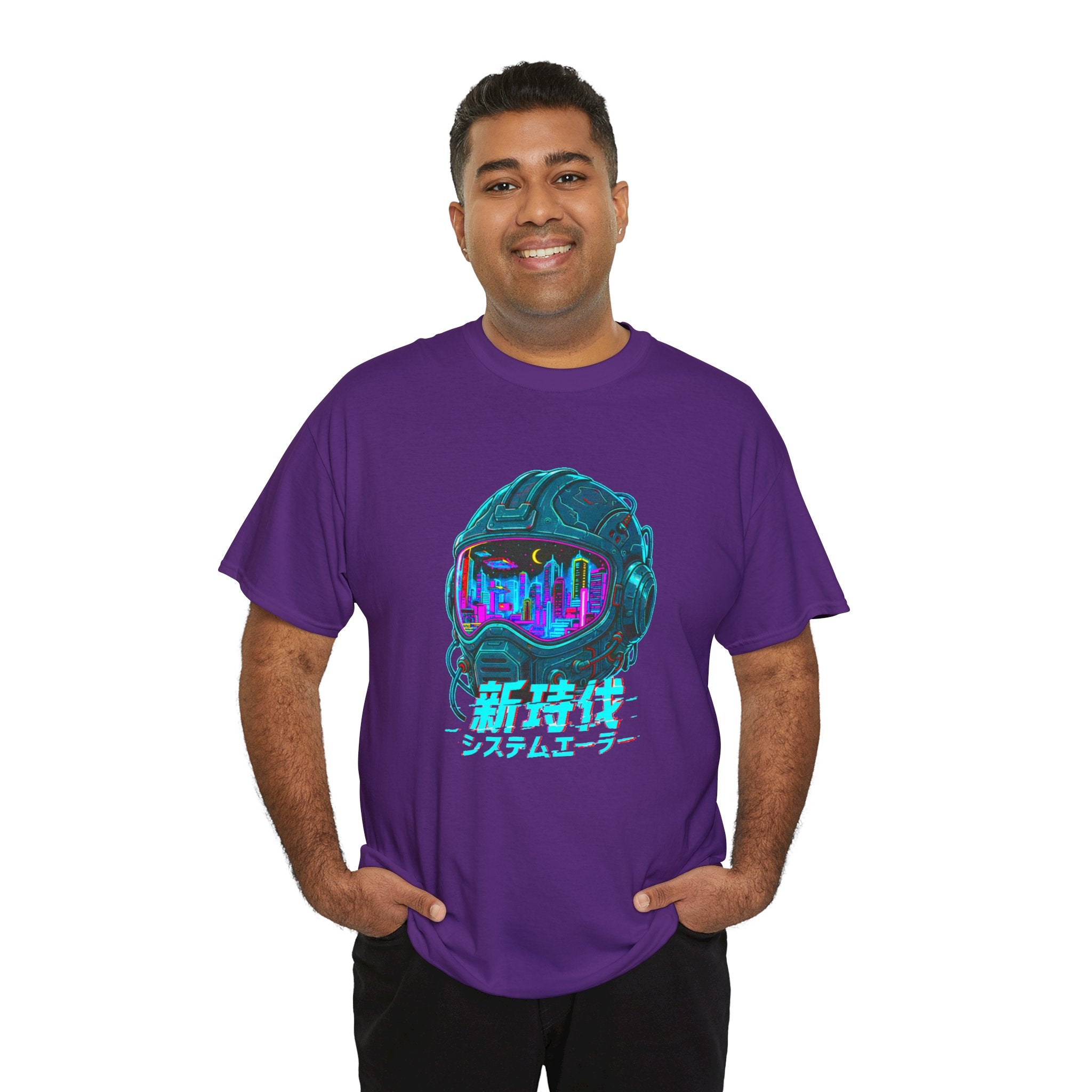 Cyberpunk Helmet Anime T Shirt Futuristic City Graphic Tee Neon Sci Fi Anime Streetwear Gamer Shirt Unisex