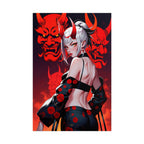 Oni Mask Demon Girl Poster – Sexy Anime Pin Up Wall Art Print, Japanese Horror Decor, Cyberpunk Manga Demon Poster