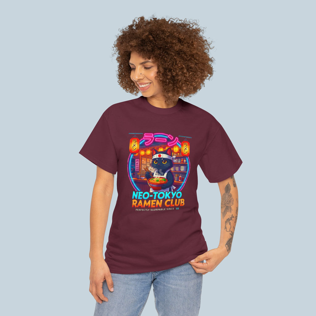 Neo Tokyo Ramen Club Anime Cat T Shirt Neon Japanese Streetwear Ramen Lover Graphic Tee