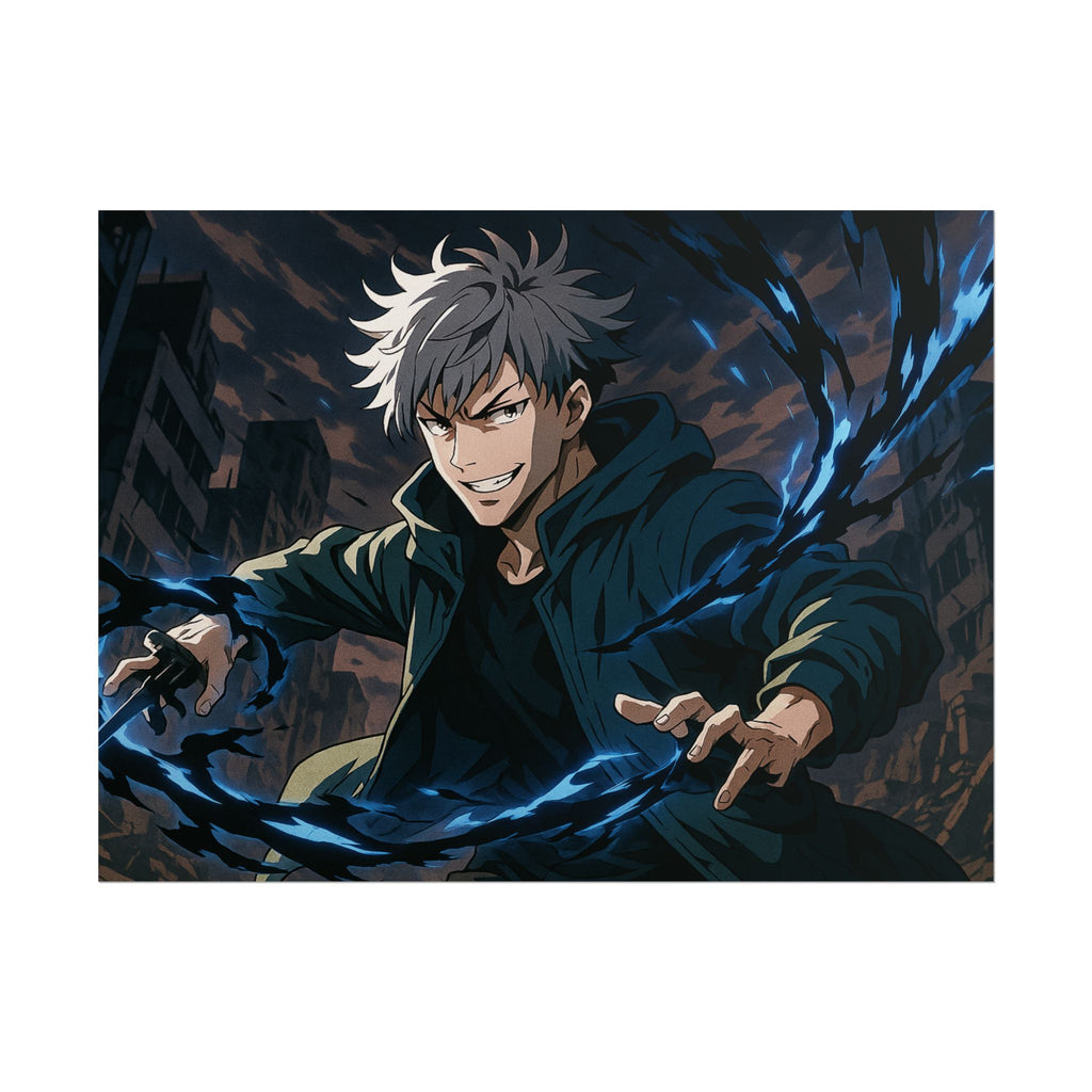 Anime Villain Poster Dark Energy Fighter Wall Art Powerful Shonen Character Print Action Manga Artwork for Otaku Room Decor
