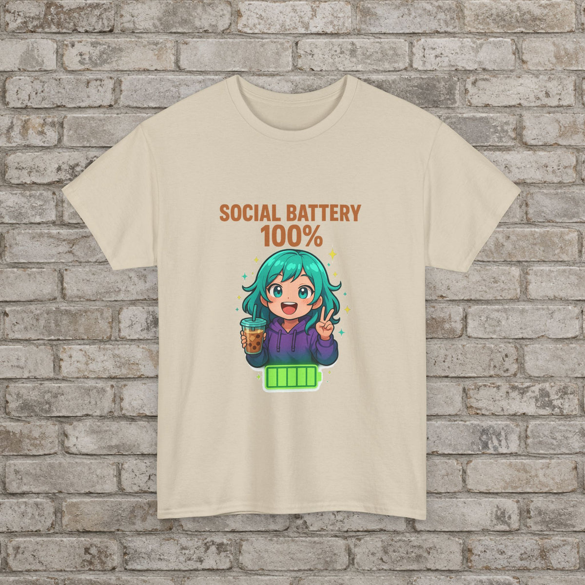Social Battery 100% Anime T-Shirt