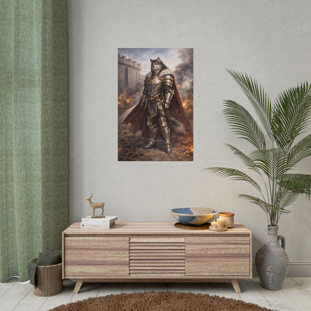 Vark Ironclaw Poster Dark Fantasy Anime Wall Art Wolf Warrior Knight Battle Scene Medieval Decor Gift for Anime Lovers