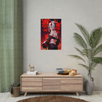 Oni Mask Demon Girl Poster – Sexy Anime Pin Up Wall Art Print, Japanese Horror Decor, Cyberpunk Manga Demon Poster