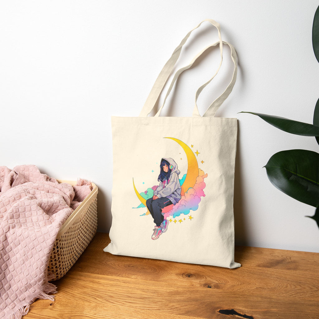 Star Gazer Anime Tote Bag Cosmic Dreamer Moon Aesthetic Reusable Bag