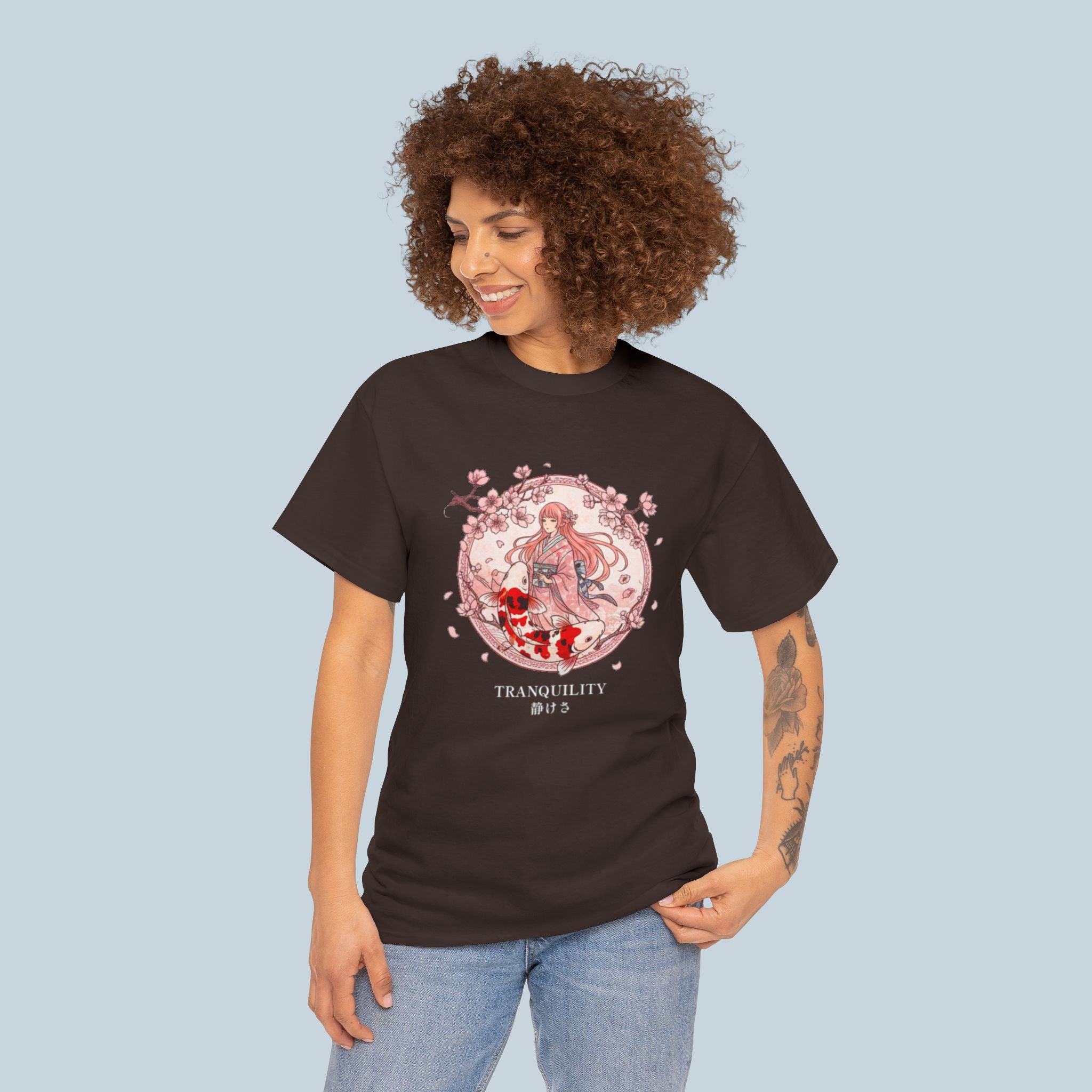 Tranquility Anime Girl T Shirt Sakura Koi Japanese Aesthetic Calm Anime Streetwear Tee