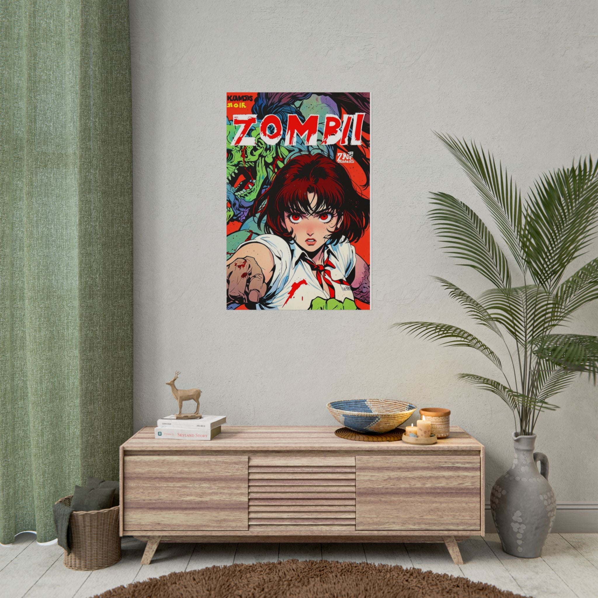 Rika Minazuki ZOMBA SQUAD Poster - Zombie Apocalypse Anime Wall Art, Horror Manga Comic Cover Print, Grindhouse Survivor Girl Decor, Gamer Room Poster