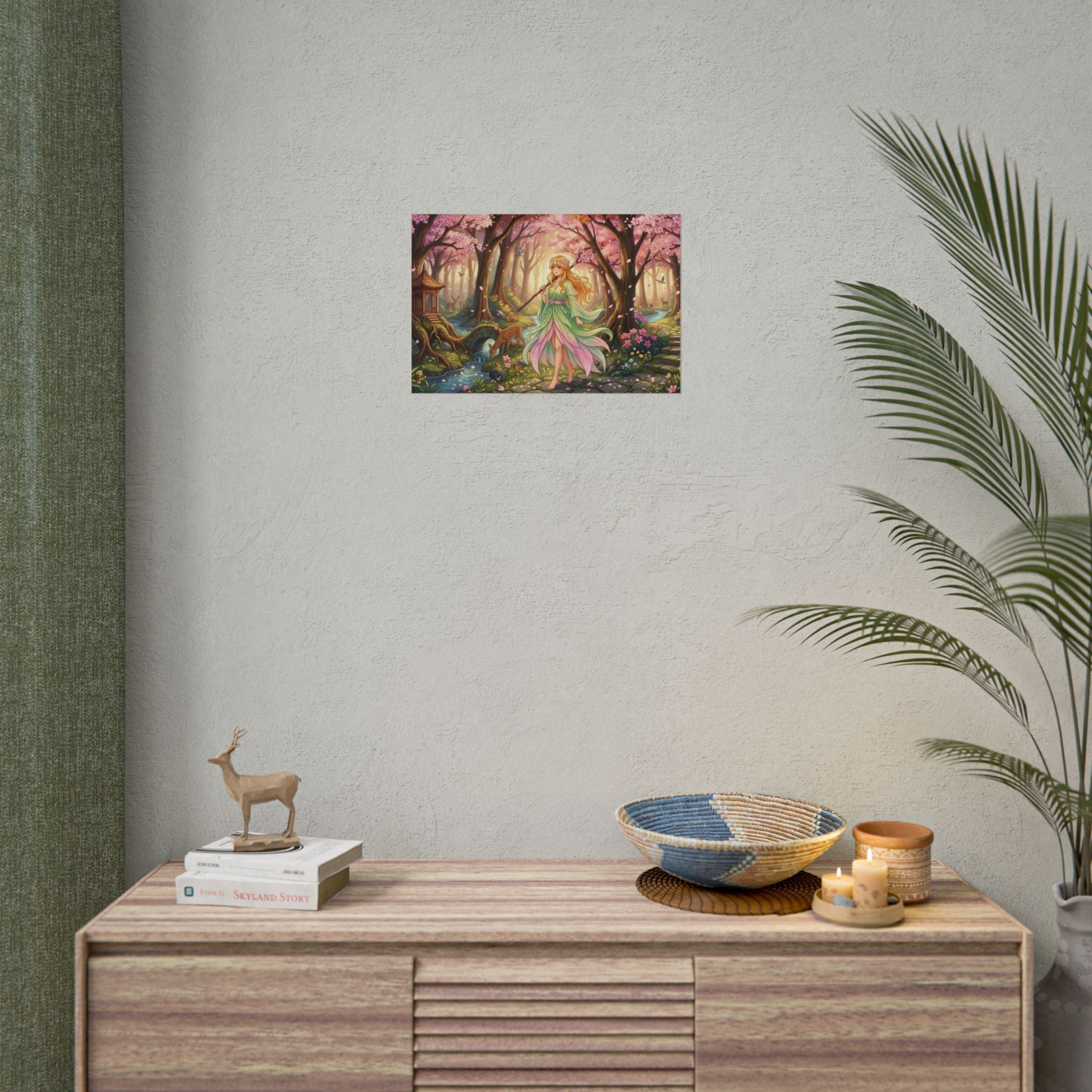 Cherry Blossom Forest Anime Poster – Spring Fantasy Girl Art Print, Sakura Woodland Scene, Nature Anime Wall Decor, Pastel Fairy Aesthetic